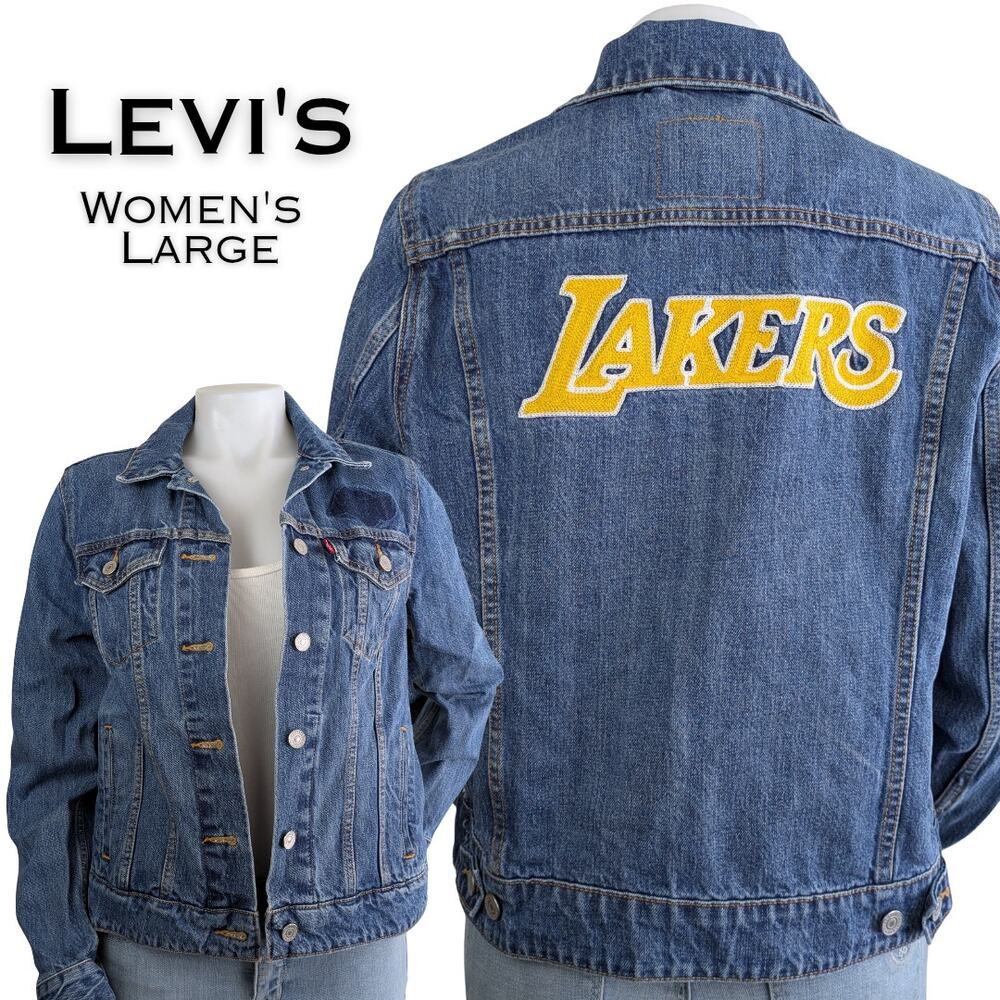 Levis NBA Lakers Womens Denim Jacket Medium Embroidered Collab Trucker Sports